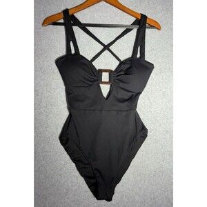 True Fitty One Piece Swimsuit Women’s Large Black Criss Cross Cutout NWT